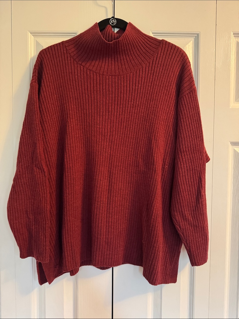 Eileen Fisher Ribbed Relaxed Turtleneck Sweater in Cranberry Burgundy, XL
